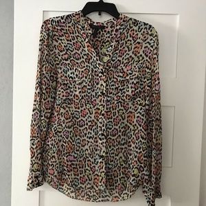BCBG Max Azria Silk Chiffon Leopard Print Blouse